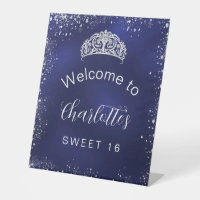 Sweet 16 navy blue silver glitter welcome