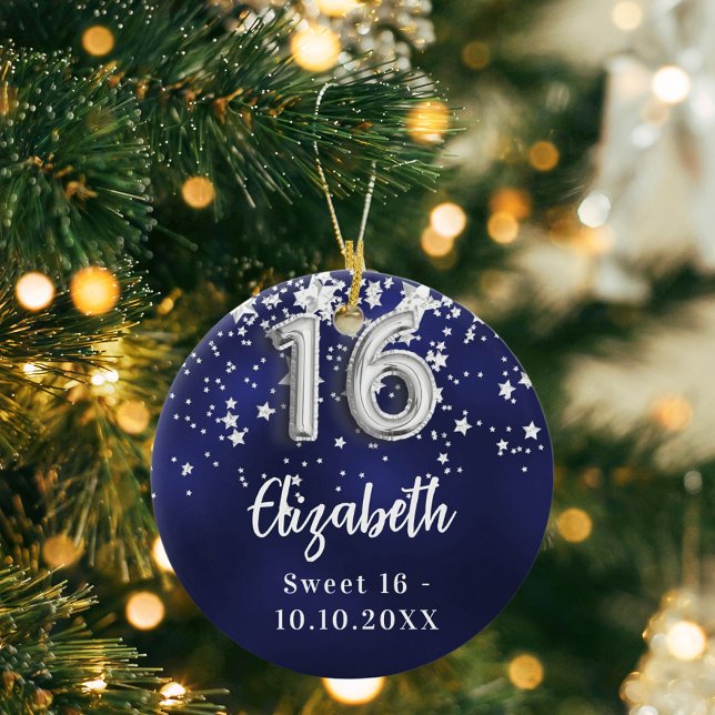 Sweet 16 navy blue silver stars ceramic tree decoration (Creator Uploaded)