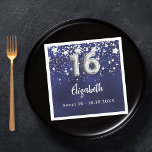 Sweet 16 navy blue silver stars napkin<br><div class="desc">A navy blue background colour with faux silver stars. The blue colour is uneven.  Add your name,  text.</div>