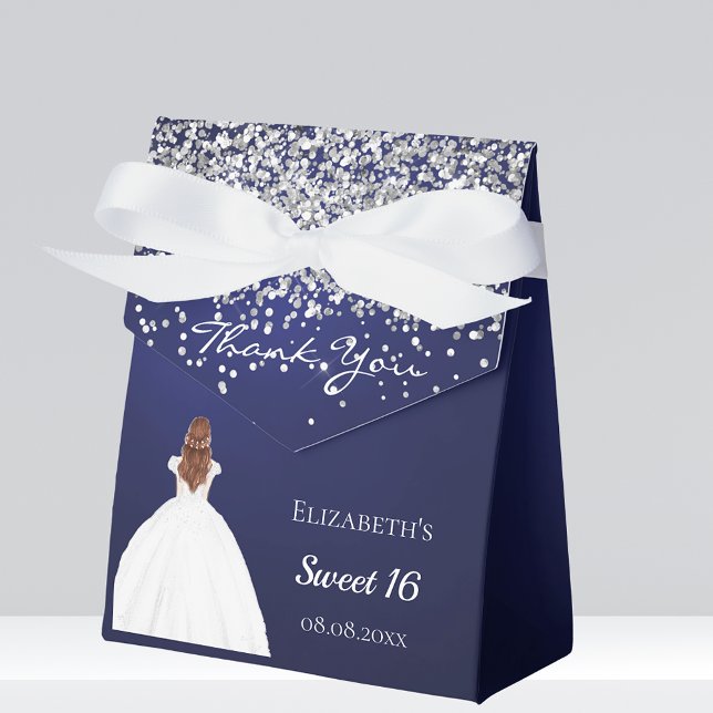 Sweet 16 navy blue white dress party favour box (Creator Uploaded)