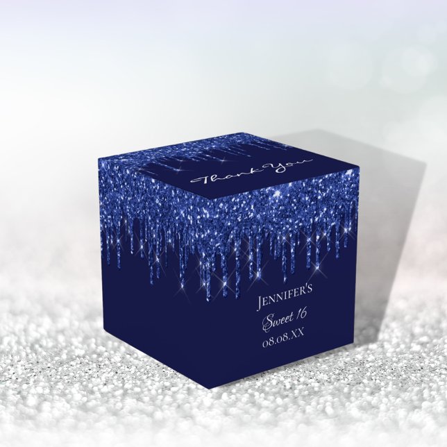 Sweet 16 navy blue white glitter thank you favour box (Creator Uploaded)