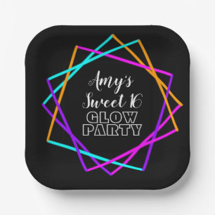 Sweet 16 Neon Glow In The Dark Bars Birthday Paper Plate