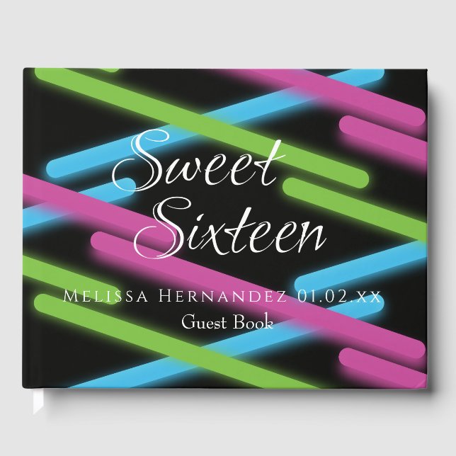 Sweet 16 Neon Glow In The Dark Laser Geometric Guest Book (Front)