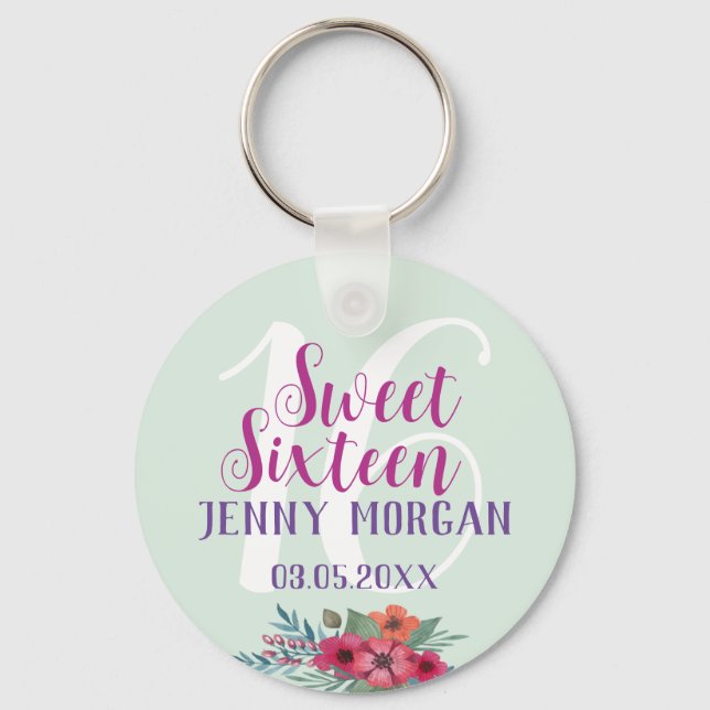 Sweet 16 Niece Birthday party Favour Gift Mint  Key Ring (Front)