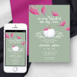 Sweet 16 October Birthday Invitations<br><div class="desc">Celebrate in spooky style with these October birthday invitations, perfect for a sweet 16 or any fun fall celebration. This digital Halloween invitation features playful white typography that reads “Something Wicked This Way Comes, ” with soft pink leaves over a sage green background and a cute white pumpkin accent. A...</div>