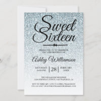 Sweet 16 Pale Blue Glitter Ombre 16th Birthday