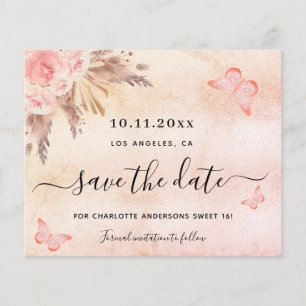 Sweet 16 pampas blush budget save the date flyer