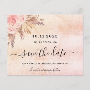Sweet 16 pampas blush save the date card