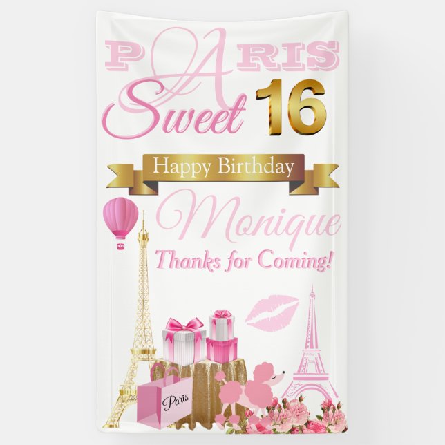 Sweet 16 Paris Banner (Vertical)