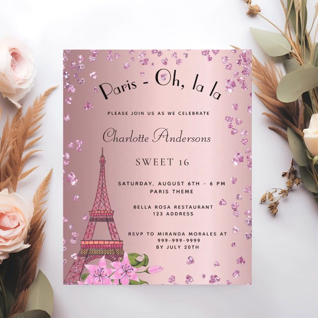 Sweet 16 Paris blush pink Eiffel budget invitation Flyer (Creator Uploaded)