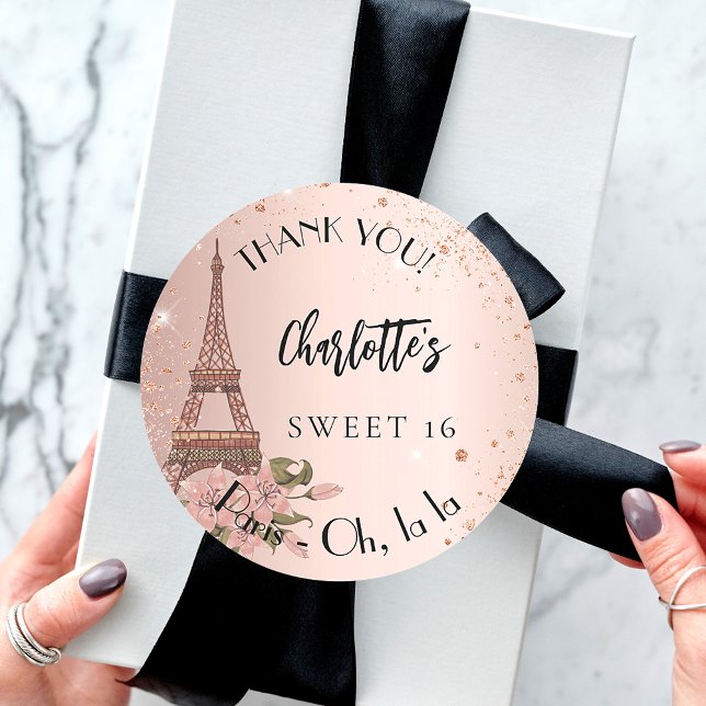 Sweet 16 Paris Eiffel tower thank you Classic Round Sticker (Creator Uploaded)