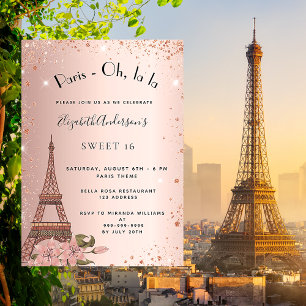 Sweet 16 Paris rose gold glitter Eiffel tower Invitation