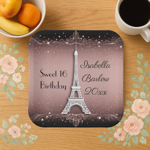 Sweet 16 Parisian Night Ombre Silver Eiffel Tower Paper Plate