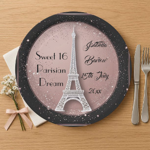 Sweet 16 Parisian Ombre Eiffel Tower Silver Night Paper Plate