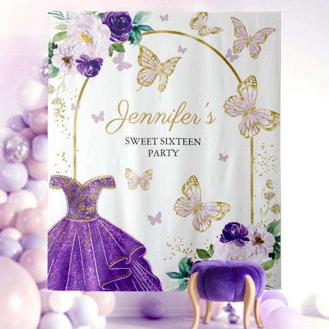 Sweet 16 Party Backdrop - Butterfly Floral Dress Tapestry (Creator Uploaded)