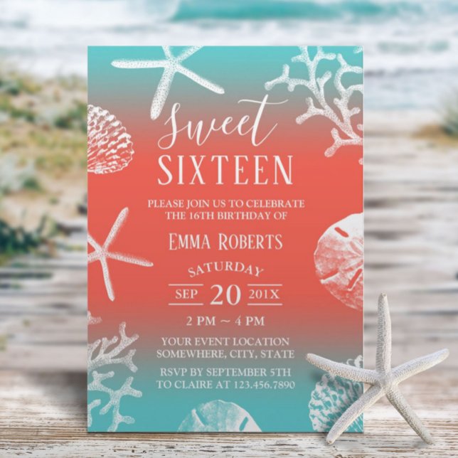 Sweet 16 Party Beach Coral Reef Starfish Invitation (Creator Uploaded)