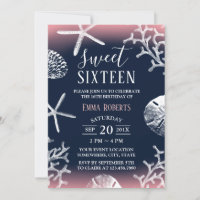 Sweet 16 Party Beach Coral Reef Starfish Navy Blue