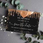 Sweet 16 party black gold balloons save the date announcement postcard<br><div class="desc">A girly and trendy Save the Date card for a Sweet 16,  16th birthday party. A classic black background decorated with faux gold glitter and balloons. Personalise and add a date and name/age.  The text: Save the Date is written with a large trendy hand lettered style script.</div>
