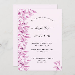 Sweet 16 party blush pink florals botanical invitation
