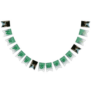 Sweet 16 Party, Falling Green Glitter & 4 Photos Bunting