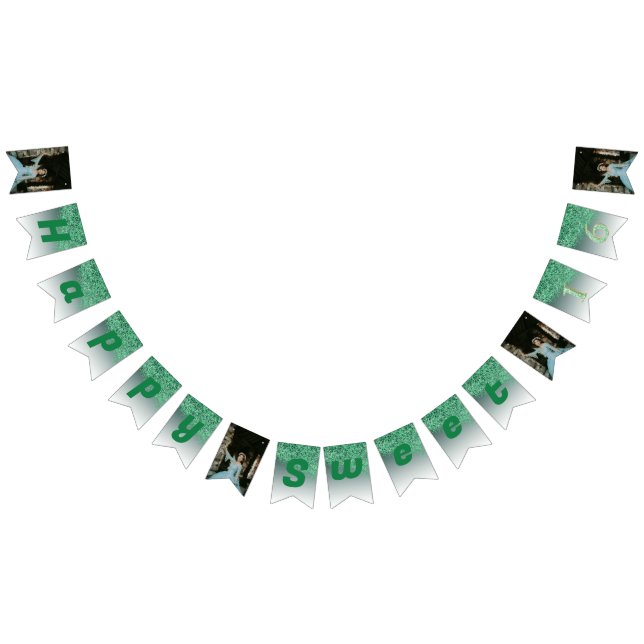 Sweet 16 Party, Falling Green Glitter & 4 Photos Bunting (All)