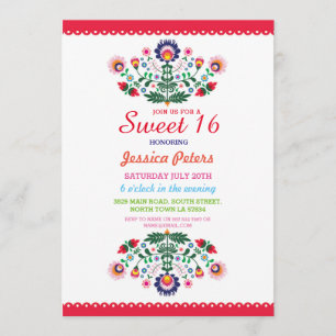 Sweet 16 Party Floral Fiesta Mexican Birthday Invitation