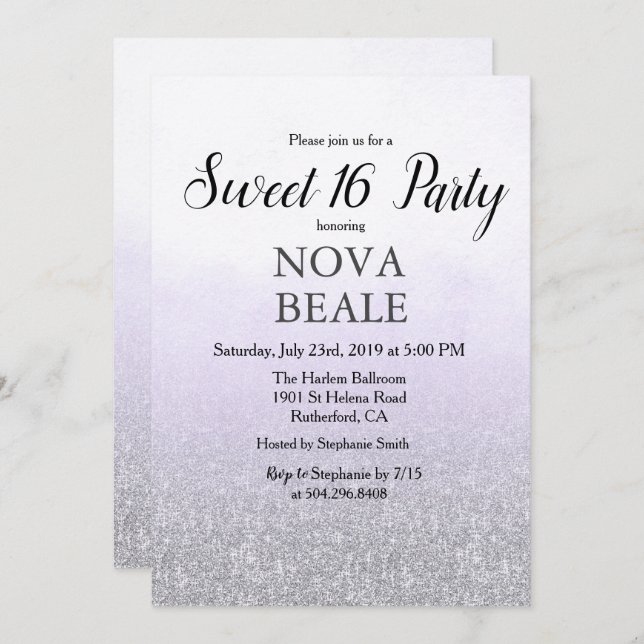 Sweet 16 Party Glitter Lavender Invitation (Front/Back)