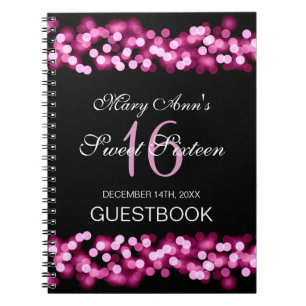 Sweet 16 Party Guestbook Hollywood Glam Pink Spiral Notebook