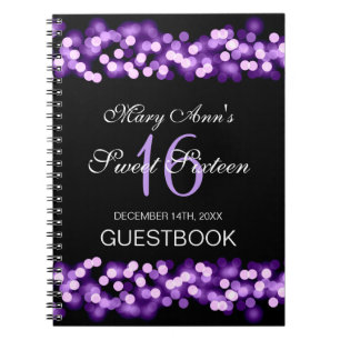 Sweet 16 Party Guestbook Hollywood Glam Purple Notebook