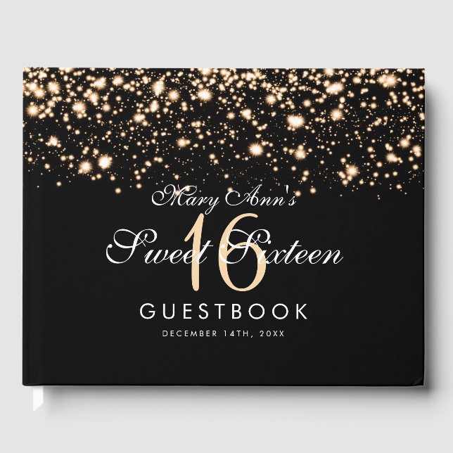 Sweet 16 Party Guestbook Midnight Glam Gold (Front)
