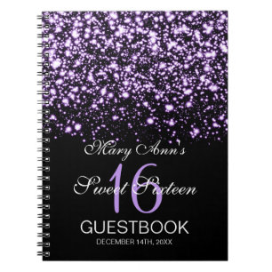 Sweet 16 Party Guestbook Midnight Glam Purple Spiral Notebook