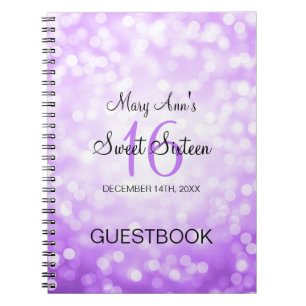 Sweet 16 Party Guestbook Purple Glitter Lights Spiral Notebook