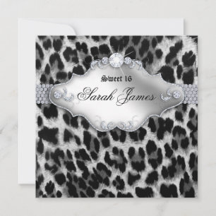 Sweet 16 Party Invite Leopard White Black
