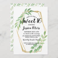 Sweet 16 Party Leaves Gold Frame Summer Invite