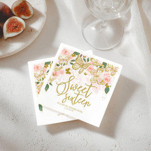 Sweet 16 Party Napkins Blush Pink Butterfly Floral