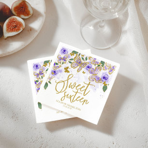 Sweet 16 Party Napkins Purple Butterfly Floral