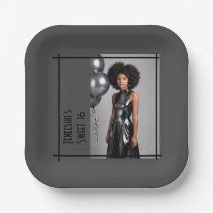 sweet 16 party paper napkin grey black  plate