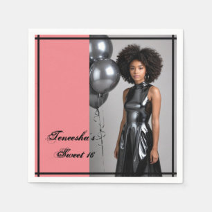 sweet 16 party paper napkin pink black