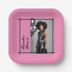 sweet 16 party paper napkin pink black  plate