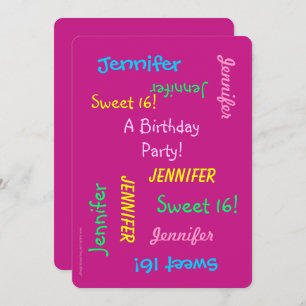 Sweet 16 Party Pink Invite, Personalised, Names Invitation