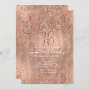 Sweet 16 Party Pink Rose Gold Glamour Invitations