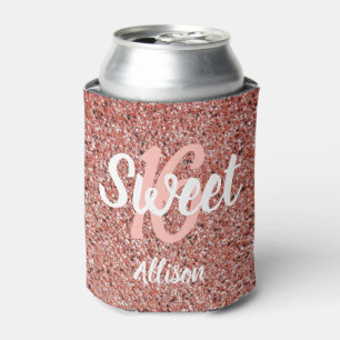 Sweet 16 Party Pink Rose Gold Glitter Personalised Can Cooler