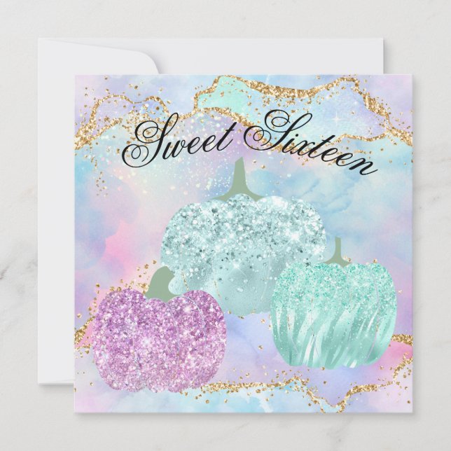 Sweet 16 Party Pumpkin Pastel Glitter Glam Invitation (Front)