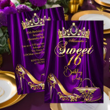 Sweet 16 Party Purple Tiara High heel Purse Gold