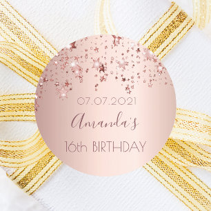 Sweet 16 party rose gold shiny stars glittery classic round sticker
