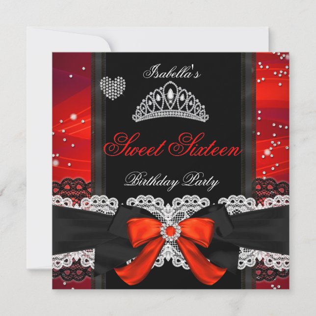 Sweet 16 Party Sweet Sixteen Glitter Red Bow Invitation (Front)