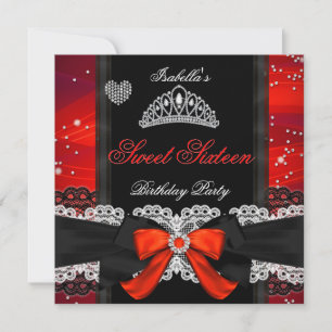 Sweet 16 Party Sweet Sixteen Glitter Red Bow Invitation