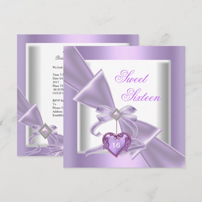 Sweet 16 Party Sweet Sixteen Lilac White 2 Invitation (Front/Back)