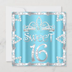 Sweet 16  Party Tiara Teal Blue Faux Diamond Invitation