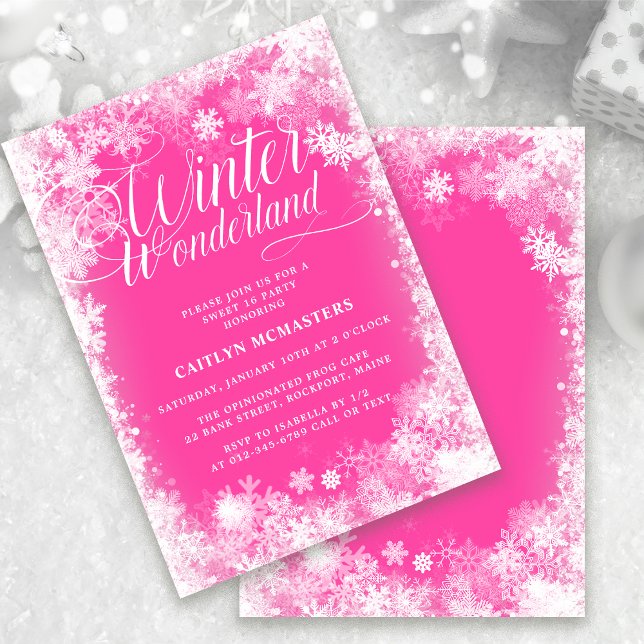 Sweet 16 Party Winter Wonderland Snowflake Pink Invitation (Creator Uploaded)